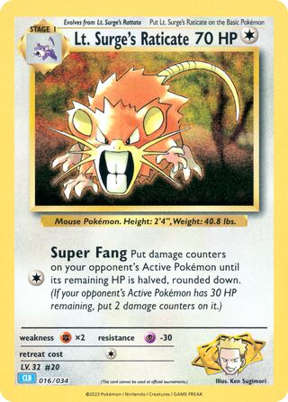 Lt. Surge's Raticate (Pokémon TCG Classic (Blastoise) 016/034)
