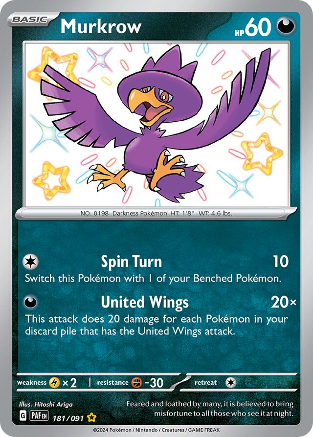 Murkrow Paldean Fates 181/091 Shiny Rare