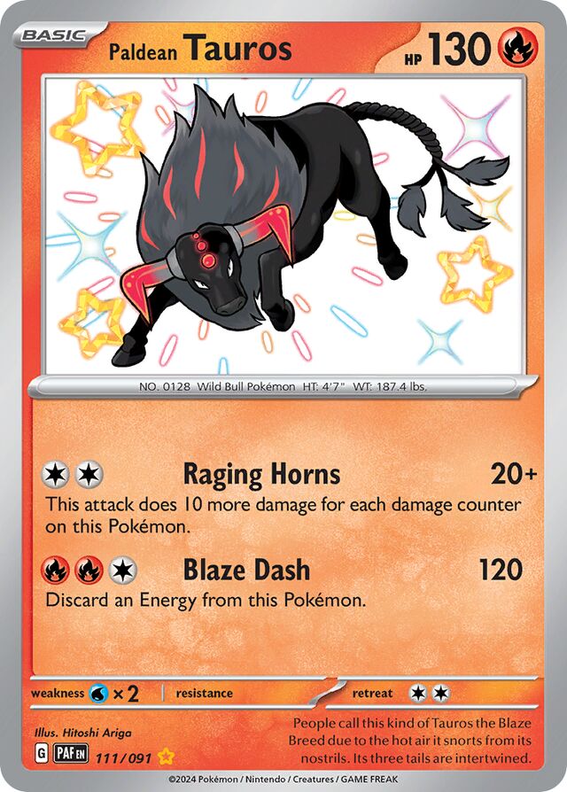 Paldean Tauros Paldean Fates 111/091 Shiny Rare