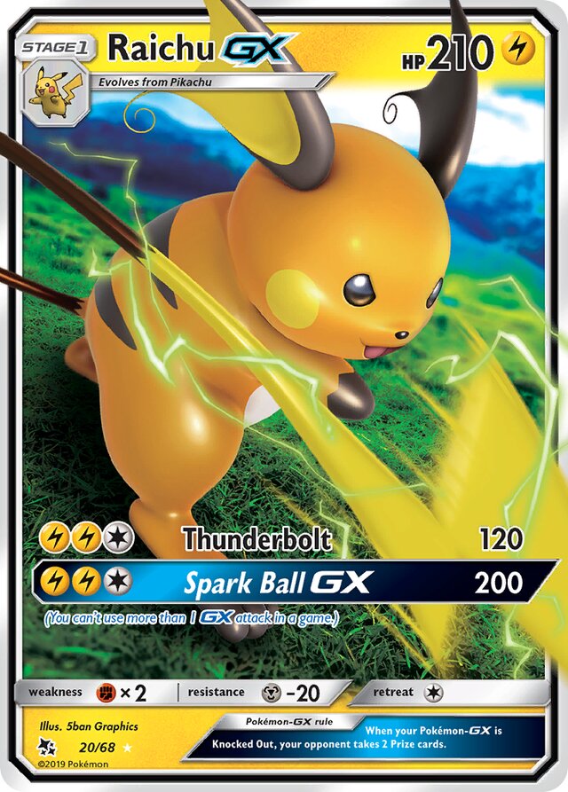 RaichuGX Hidden Fates 20/68 Ultra-Rare Rare