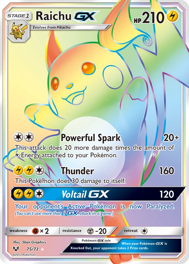 RaichuGX Shining Legends 75/73 Rare Rainbow
