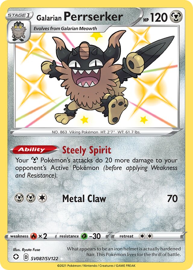 Galarian Perrserker Shining Fates SV087/SV122 Rare Shiny