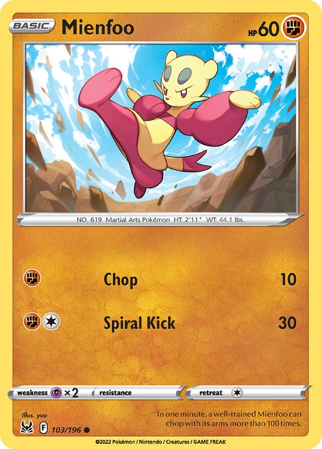 Mienfoo 103/196 8 SWORD & SHIELD LOST ORIGIN Common PTCG