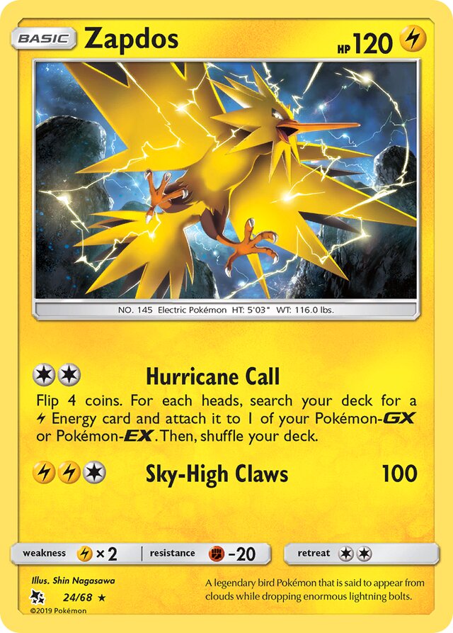 Zapdos Hidden Fates 24/68 Rare Holo