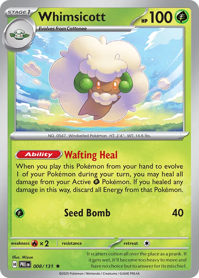 Whimsicott Prismatic Evolutions 008/131 Rare