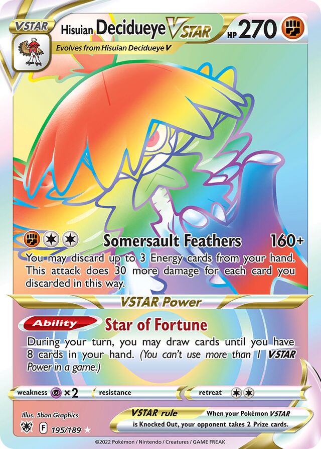 195/189 Hisuian DecidueyeVSTAR ASR Rare Rainbow
