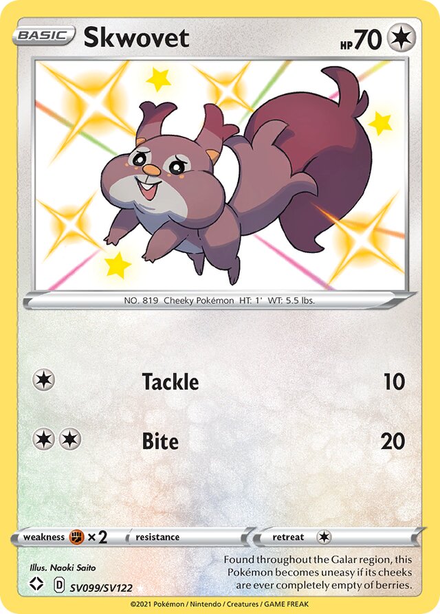 Skwovet Shining Fates SV099/SV122 Rare Shiny