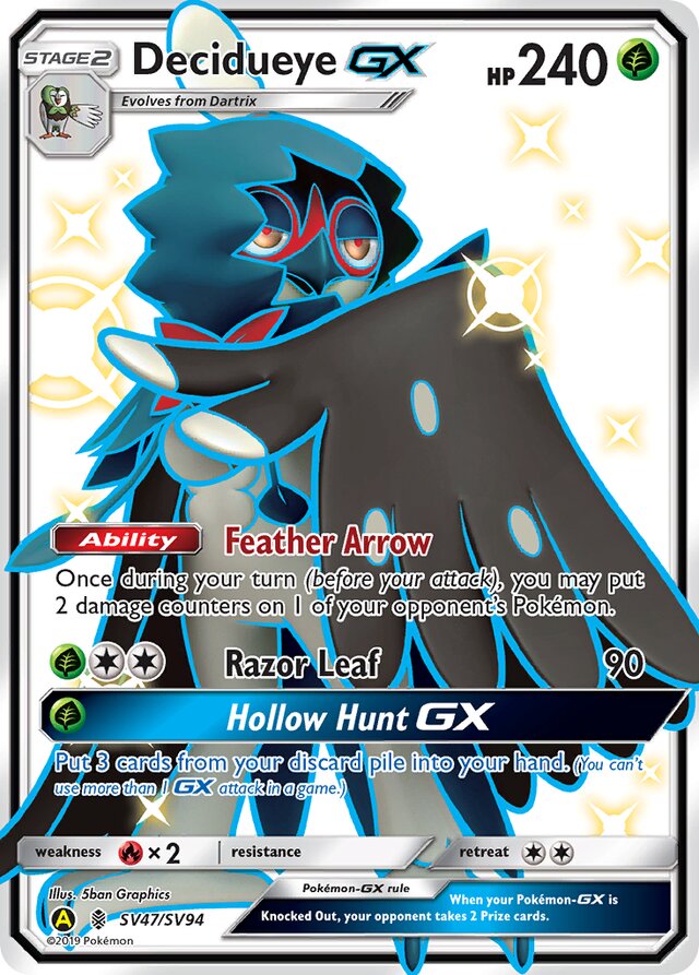 DecidueyeGX Hidden Fates SV47/SV94 Rare Shiny GX