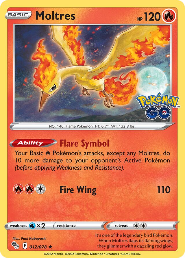 Moltres Pokémon GO 012/078 Rare Holo