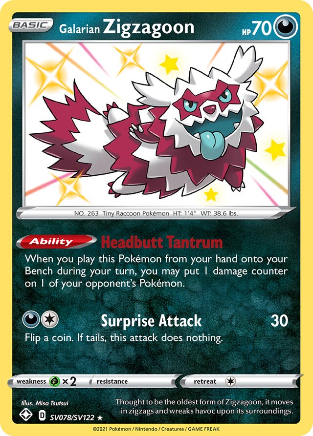 Galarian Zigzagoon Shining Fates SV078/SV122 Rare Shiny