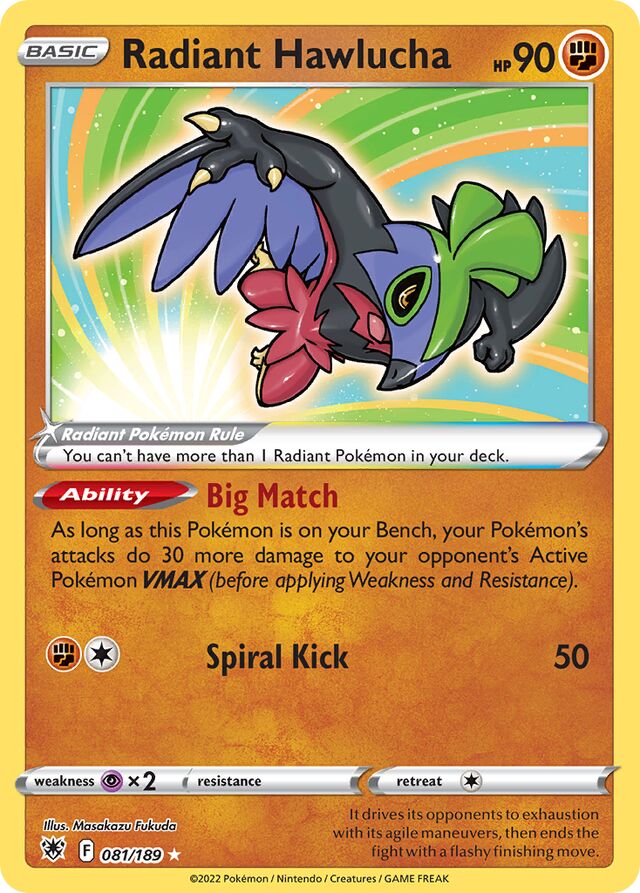 081/189 Radiant Hawlucha ASR Rare Radiant