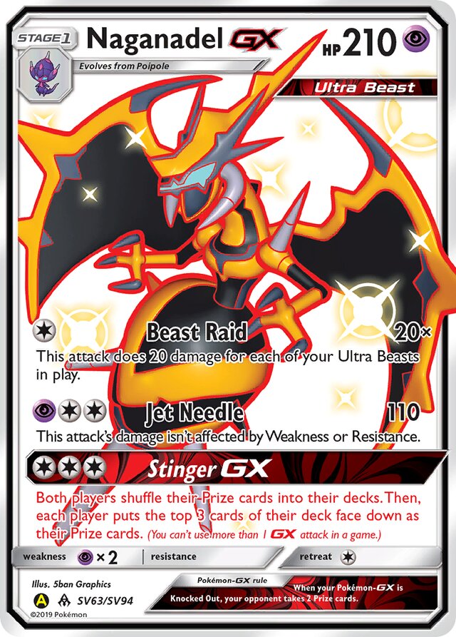 NaganadelGX Hidden Fates SV63/SV94 Rare Shiny GX