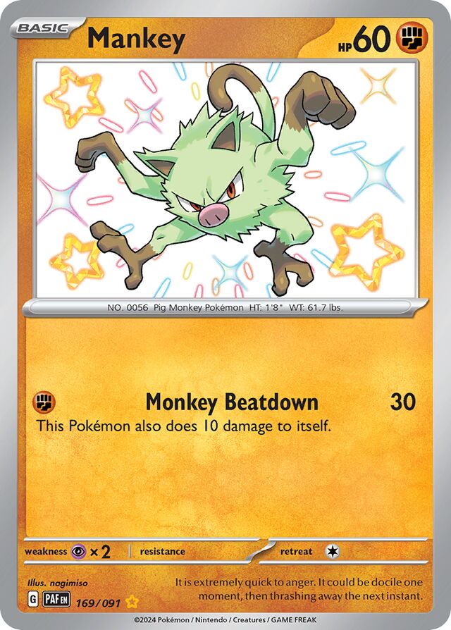 Mankey Paldean Fates 169/091 Shiny Rare
