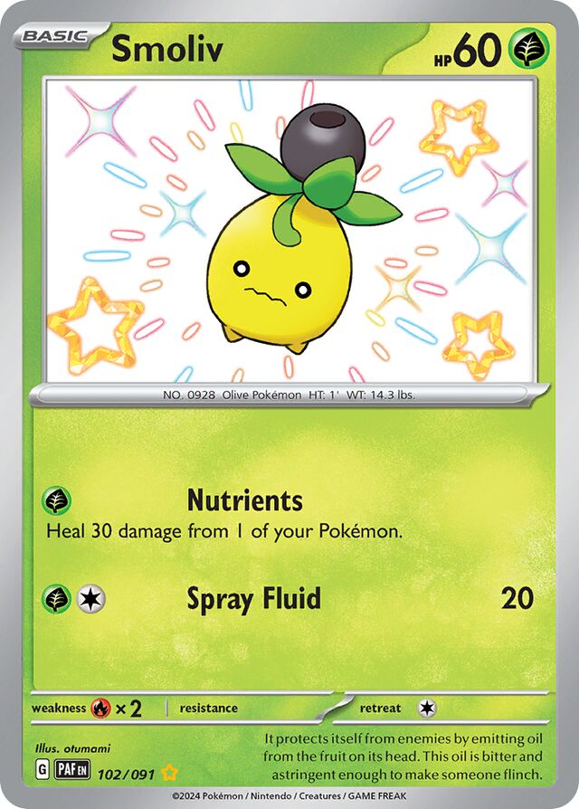 Smoliv Paldean Fates 102/091 Shiny Rare