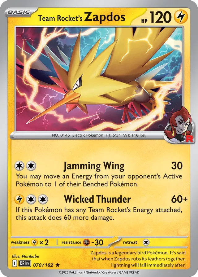 Team Rocket's Zapdos Destined Rivals 070/182 Rare
