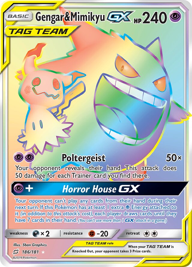 Gengar & MimikyuTag Team GX Team Up 186/181 Rare Rainbow
