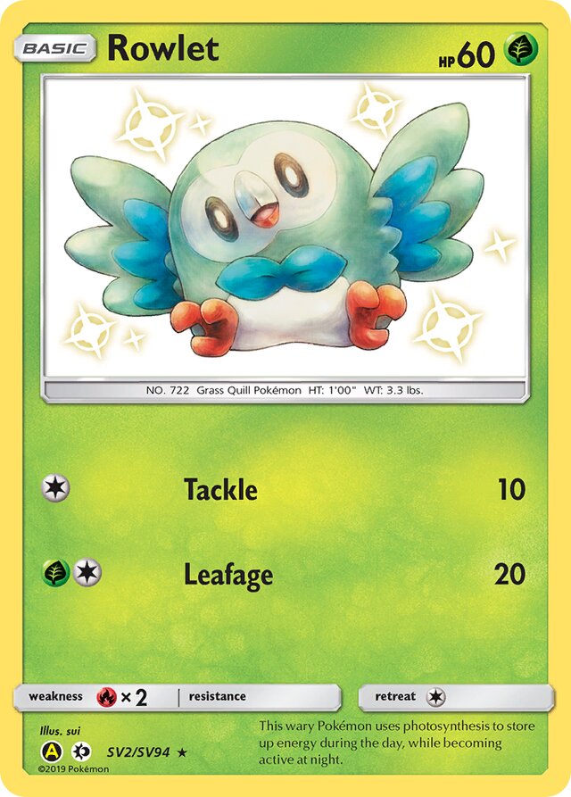 Rowlet Hidden Fates SV2/SV94 Rare Shiny