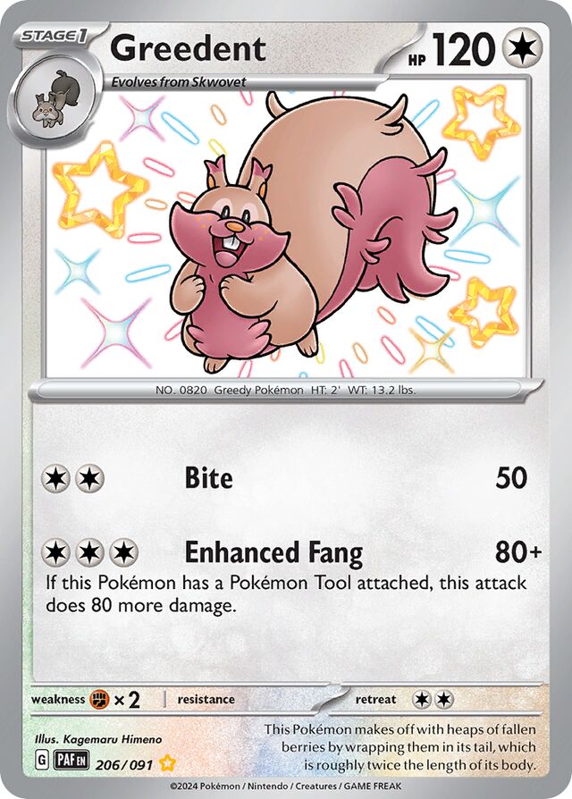 Greedent Paldean Fates 206/091 Shiny Rare