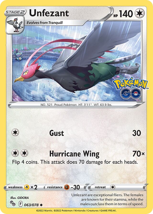 Unfezant Pokémon GO 063/078 Uncommon