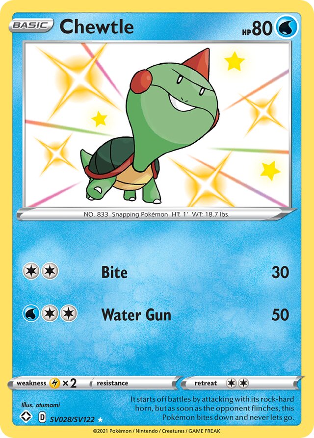 Chewtle Shining Fates SV028/SV122 Rare Shiny