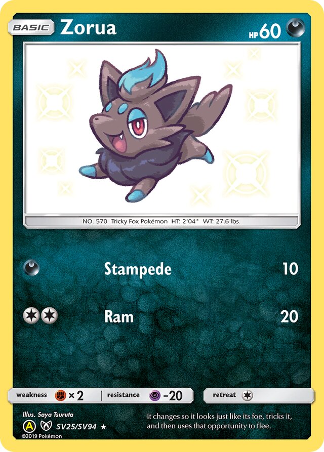 Zorua Hidden Fates SV25/SV94 Rare Shiny