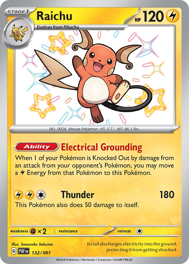 Raichu Paldean Fates 132/091 Shiny Rare