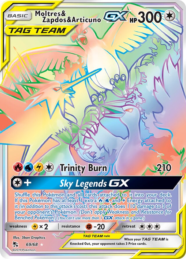 Moltres & Zapdos & ArticunoTag Team GX Hidden Fates 69/68 Rare Rainbow