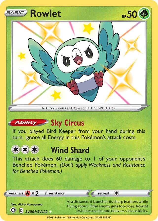 Rowlet Shining Fates SV001/SV122 Rare Shiny
