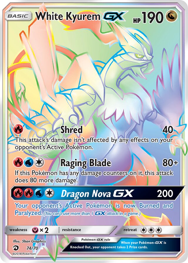 White KyuremGX Dragon Majesty 74/70 Rare Rainbow
