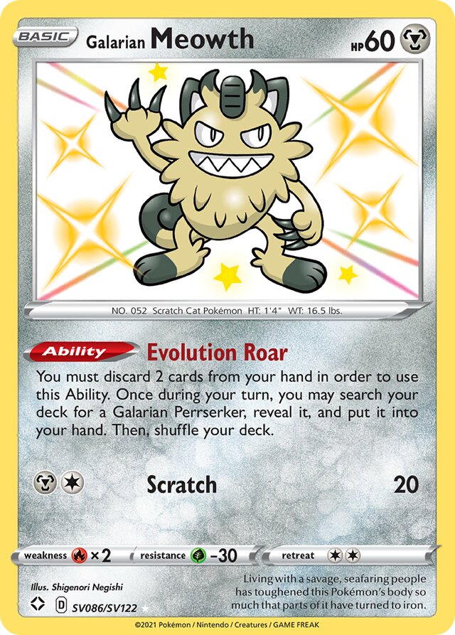 Galarian Meowth Shining Fates SV086/SV122 Rare Shiny