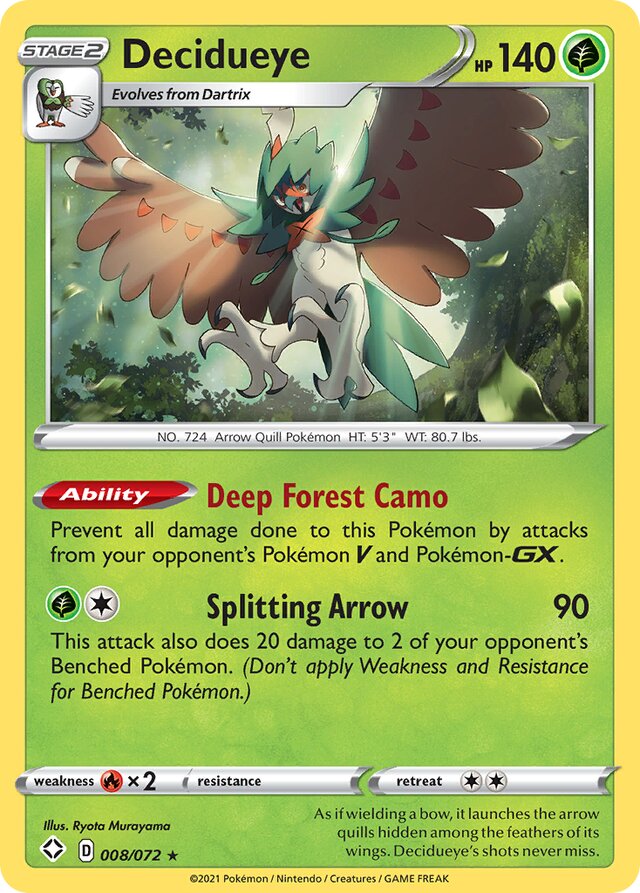 Decidueye Shining Fates 008/072 Rare Holo