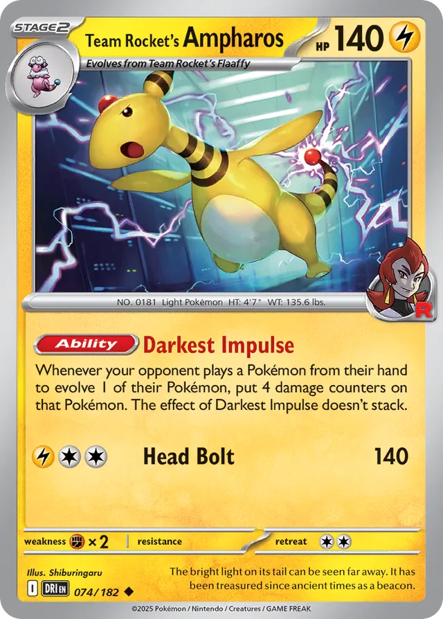Team Rocket's Ampharos Destined Rivals 074/182 Uncommon