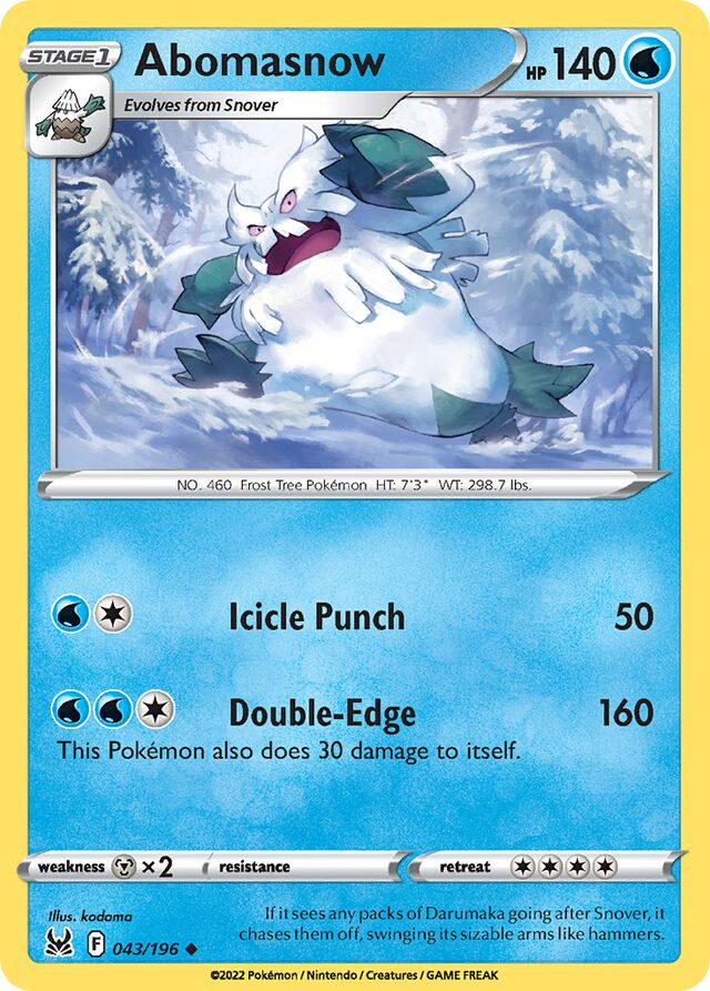 Abomasnow 043/196 8 SWORD & SHIELD LOST ORIGIN Uncommon PTCG