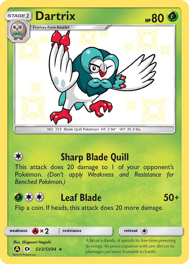 Dartrix Hidden Fates SV3/SV94 Rare Shiny