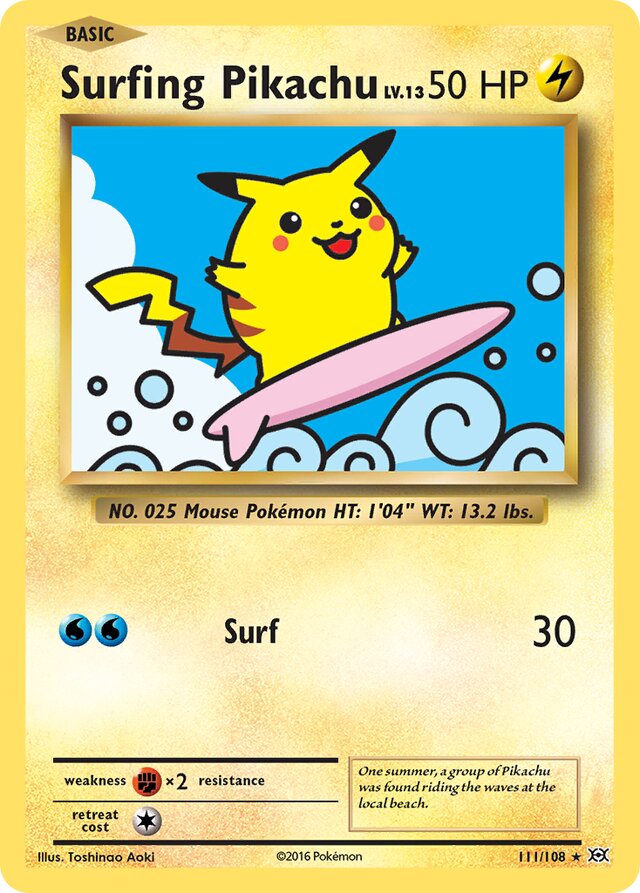 Surfing Pikachu Evolutions 111/108 Rare Secret